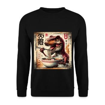 Ramen T Rex Dinosaur Grunge Poster Style - Unisex Sweatshirt - black - Front - Alina (178cm) & Michal (187cm)
