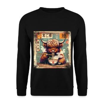 Ramen Highland Cow Grunge Poster Style - Unisex Sweatshirt - black - Front - Alina (178cm) & Michal (187cm)