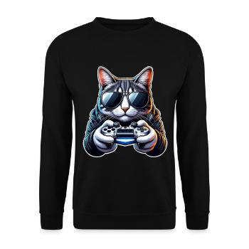 Katze Gamer Gaming Nerd - Unisex Pullover - Schwarz - Vorne - Alina (178cm) & Michal (187cm)