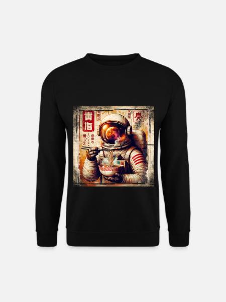 Astronaut Ramen Grunge Poster Style - Unisex Pullover - Schwarz