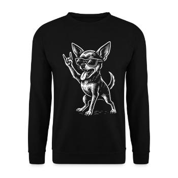 Rockmusik Chihuahua Hund Lustig Metal Vibes - Unisex Pullover - Schwarz - Vorne - Alina (178cm) & Michal (187cm)