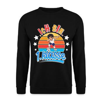Ich Bin 1. Klasse Fußball Schulkind - Unisex Pullover - Schwarz - Vorne - Alina (178cm) & Michal (187cm)
