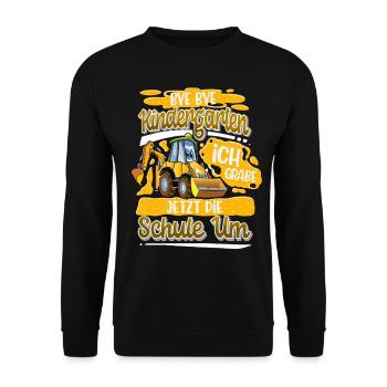 Schulbegin Einschulung Bagger - Unisex Pullover - Schwarz - Vorne - Alina (178cm) & Michal (187cm)
