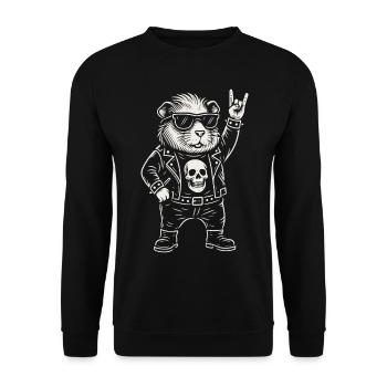 Rockmusik Lustig Heavy Metal Meerschweinchen Retro - Unisex Pullover - Schwarz - Vorne - Alina (178cm) & Michal (187cm)