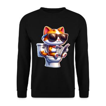 Katze Toilette Zeitung - Unisex Pullover - Schwarz - Vorne - Alina (178cm) & Michal (187cm)