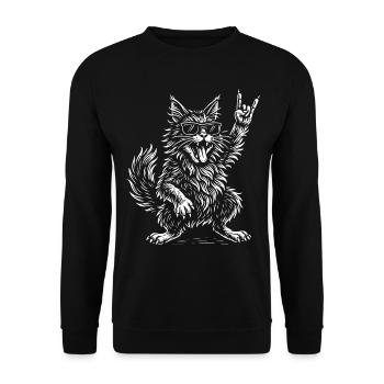 Rock Musik Maine Coon Katze Lustig Heavy Metal - Unisex Pullover - Schwarz - Vorne - Alina (178cm) & Michal (187cm)