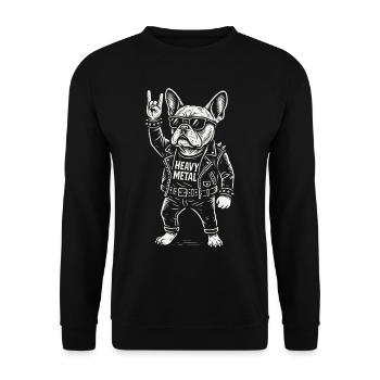 Heavy Metal Hund Rock Musik Französische Bulldogge - Unisex Pullover - Schwarz - Vorne - Alina (178cm) & Michal (187cm)