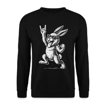 Rock Musik Metal Musik Lustiger Hase Retro Vibes - Unisex Pullover - Schwarz - Vorne - Alina (178cm) & Michal (187cm)