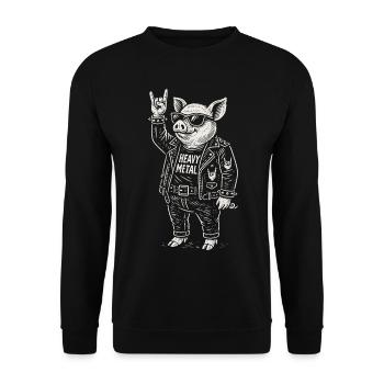 Heavy Metal Schwein Rock Musik Lustig Retro - Unisex Pullover - Schwarz - Vorne - Alina (178cm) & Michal (187cm)