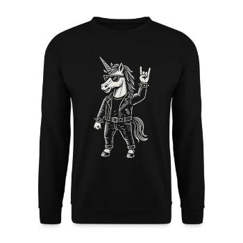 Rockmusik Einhorn Lustig Heavy Metal Mann Frau - Unisex Pullover - Schwarz - Vorne - Alina (178cm) & Michal (187cm)
