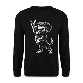 Rockmusik Metal Musik Dackel Lustig Heavy Metal - Unisex Pullover - Schwarz - Vorne - Alina (178cm) & Michal (187cm)