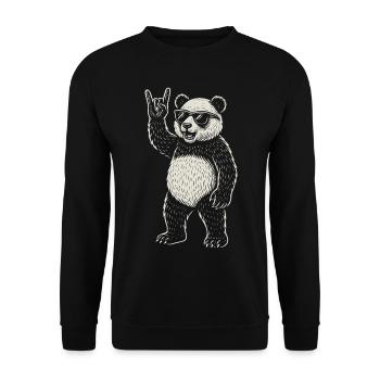 Panda Rock Musik Heavy Metal Lustige Vibes - Unisex Pullover - Schwarz - Vorne - Alina (178cm) & Michal (187cm)