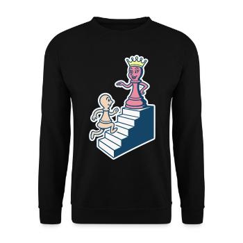 Schachspieler Bauer Trifft Dame Schachliebhaber - Unisex Pullover - Schwarz - Vorne - Alina (178cm) & Michal (187cm)