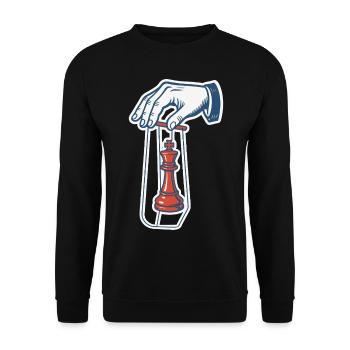 Schachspieler Lustige Schachkönig Puppe - Unisex Pullover - Schwarz - Vorne - Alina (178cm) & Michal (187cm)