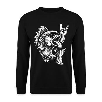 Rock Musik Lustiger Guppy Fisch Metall Musik Retro - Unisex Pullover - Schwarz - Vorne - Alina (178cm) & Michal (187cm)