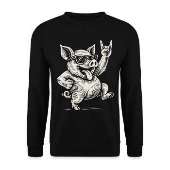 Rock Musique Drôle Heavy Metal Cochon Rétro - Sweat-shirt Unisexe - noir - Devant - Alina (178cm) & Michal (187cm)