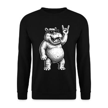 Rock Music Heavy Metal Funny Hippo Retro - Unisex Sweatshirt - black - Front - Alina (178cm) & Michal (187cm)