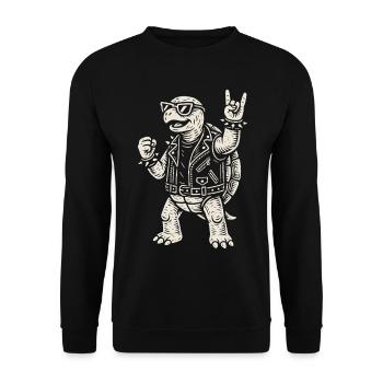 Rock Musique Tortue Drôle Heavy Metal Rétro - Sweat-shirt Unisexe - noir - Devant - Alina (178cm) & Michal (187cm)