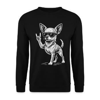 Chihuahua Rock Musik Metal Vibes Lustiger Hund - Unisex Pullover - Schwarz - Vorne - Alina (178cm) & Michal (187cm)