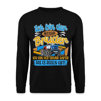 Monstertruck Mittlerer Bruder - Unisex Pullover - Schwarz - Vorne - Alina (178cm) & Michal (187cm)