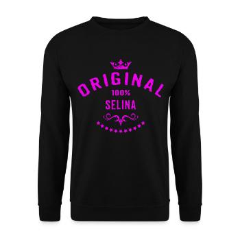 Frauen Vorname 100 Prozent Selina - RAHMENLOS - Unisex Pullover - Schwarz - Vorne - Alina (178cm) & Michal (187cm)