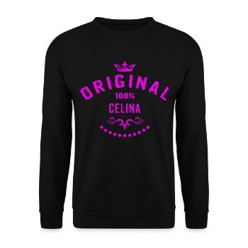 Frauen Vorname 100 Prozent Celina - RAHMENLOS - Unisex Pullover - Schwarz - Vorne - Alina (178cm) & Michal (187cm)