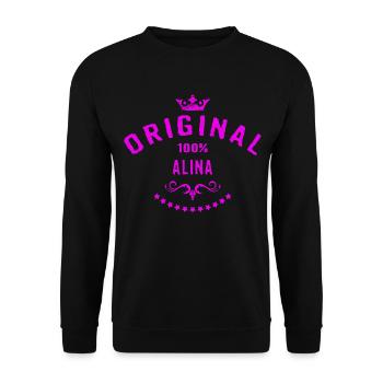 Frauen Vorname 100 Prozent Alina - RAHMENLOS - Unisex Pullover - Schwarz - Vorne - Alina (178cm) & Michal (187cm)