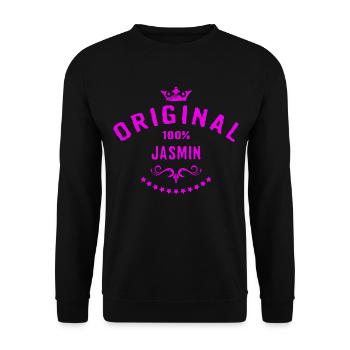 Frauen Vorname 100 Prozent Jasmin - RAHMENLOS - Unisex Pullover - Schwarz - Vorne - Alina (178cm) & Michal (187cm)