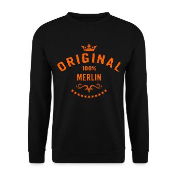 Maenner Vorname 100 Prozent Merlin - RAHMENLOS - Unisex Pullover - Schwarz - Vorne - Alina (178cm) & Michal (187cm)