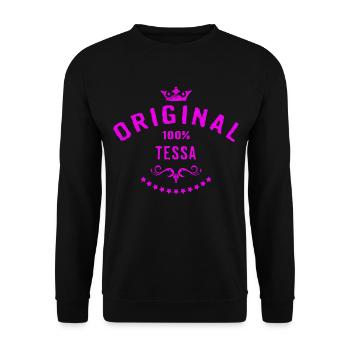 Frauen Vorname 100 Prozent Tessa - RAHMENLOS - Unisex Pullover - Schwarz - Vorne - Alina (178cm) & Michal (187cm)
