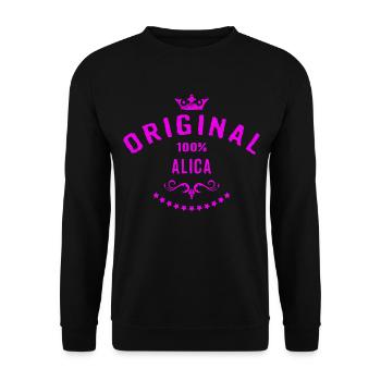 Frauen Vorname 100 Prozent Alica - RAHMENLOS - Unisex Pullover - Schwarz - Vorne - Alina (178cm) & Michal (187cm)