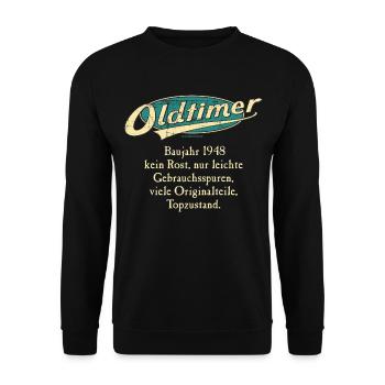 BD - Oldtimer Baujahr Jahrgang 1948 retro türkis - Unisex Pullover - Schwarz - Vorne - Alina (178cm) & Michal (187cm)