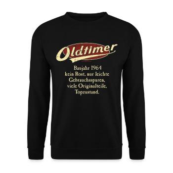 BD - Oldtimer Baujahr Jahrgang 1964 retro red - Unisex Pullover - Schwarz - Vorne - Alina (178cm) & Michal (187cm)