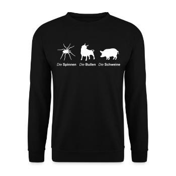die Spinnen die Bullen die Schweine - Unisex Pullover - Schwarz - Vorne - Alina (178cm) & Michal (187cm)