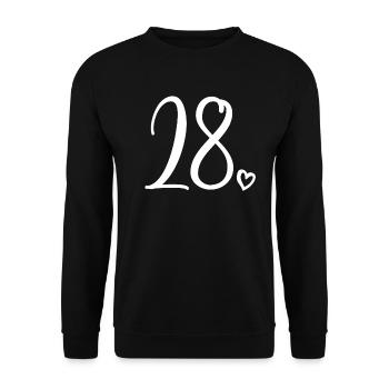 Niedliche Nummer 28, 28 Jahre alt, 28. Geburtstagsgeschenk - Unisex Pullover - Schwarz - Vorne - Alina (178cm) & Michal (187cm)