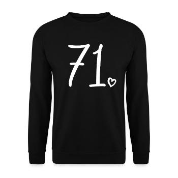 Süße Nummer 71, 71 Jahre alt, Geschenk zum 71. Geburtstag - Unisex Pullover - Schwarz - Vorne - Alina (178cm) & Michal (187cm)