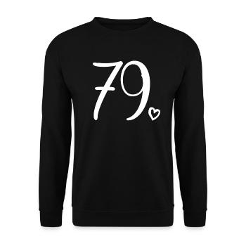 Süße Nummer 79, 79 Jahre alt, Geschenk zum 79. Geburtstag - Unisex Pullover - Schwarz - Vorne - Alina (178cm) & Michal (187cm)