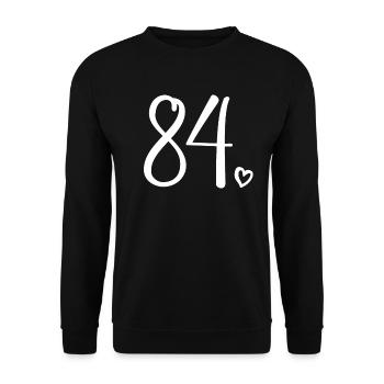 Süße Nummer 84, 84 Jahre alt, Geschenk zum 84. Geburtstag - Unisex Pullover - Schwarz - Vorne - Alina (178cm) & Michal (187cm)