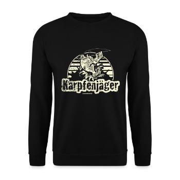 Angel Designs RAHMENLOS Karpfenjäger - Unisex Pullover - Schwarz - Vorne - Alina (178cm) & Michal (187cm)