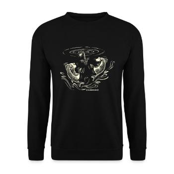 Angel Designs RAHMENLOS Lachfische - Unisex Pullover - Schwarz - Vorne - Alina (178cm) & Michal (187cm)
