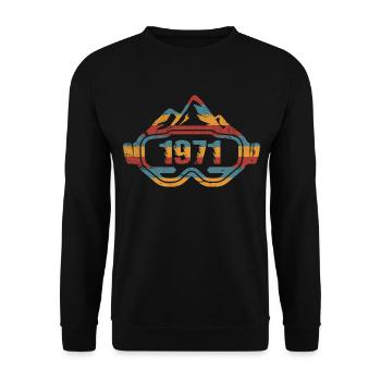 Skifahrerin Skibrille Skifahrer 1971 Geburtstag - Unisex Pullover - Schwarz - Vorne - Alina (178cm) & Michal (187cm)