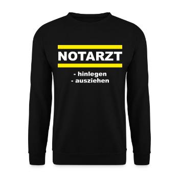 FWD - Notarzt - hinlegen - ausziehen - PROVOKATIVE - Unisex Pullover - Schwarz - Vorne - Alina (178cm) & Michal (187cm)