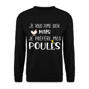 Poules poule poulailler ferme. Cadeau humour - Sweat-shirt Unisexe - noir - Devant - Alina (178cm) & Michal (187cm)
