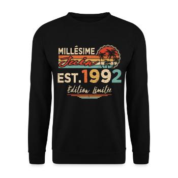 Millésime Né(e) Juin 1992 Cadeau Anniversaire - Sweat-shirt Unisexe - noir - Devant - Alina (178cm) & Michal (187cm)