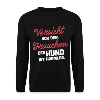 Vorsicht vor dem Frauchen - Unisex Pullover - Schwarz - Vorne - Alina (178cm) & Michal (187cm)