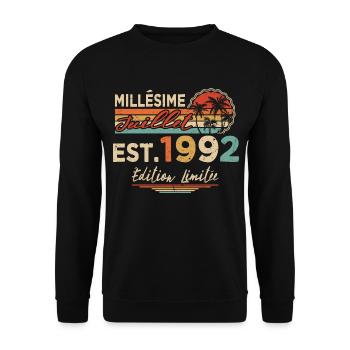 Millésime Né(e) Juillet 1992 Cadeau Anniversaire - Sweat-shirt Unisexe - noir - Devant - Alina (178cm) & Michal (187cm)
