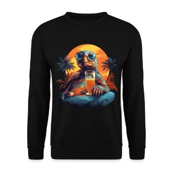 Tortue tropicale avec boisson : Vacances à Moti Beach - Sweat-shirt Unisexe - noir - Devant - Alina (178cm) & Michal (187cm)