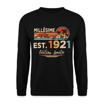 Millésime Né(e) Mars 1921 Cadeau Anniversaire - Sweat-shirt Unisexe - noir - Devant - Alina (178cm) & Michal (187cm)