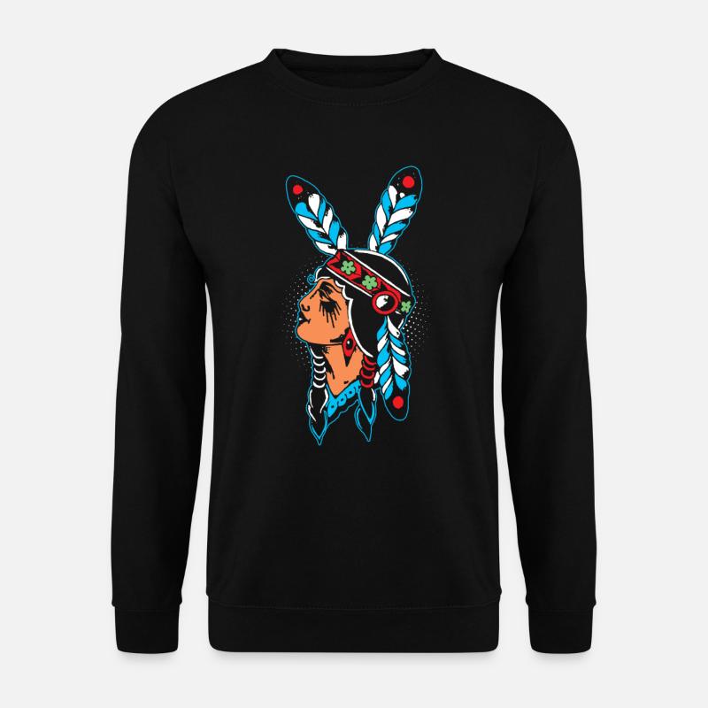 Indianer Ureinwohner Federschmuck Native Häuptling - Unisex Pullover - Schwarz