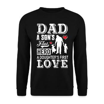 Dad Papa Vater first Hero first love Geschenk - Unisex Pullover - Schwarz - Vorne - Alina (178cm) & Michal (187cm)